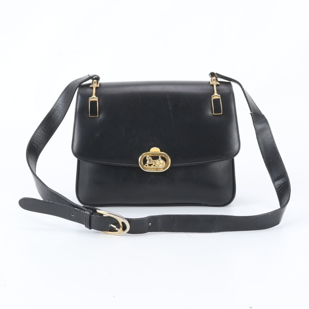 Celine leather shoulder bag with carriage hardware, black, brand name, women's.